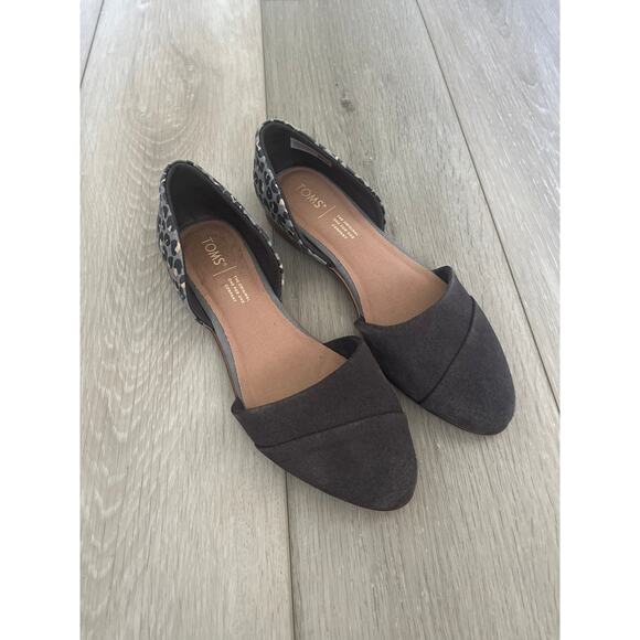 Tom’s ‘Jutti’ Slip On D’Orsay Flat Women’s 7.5 Gray Leopard Print Pointed Toe - Picture 2 of 5